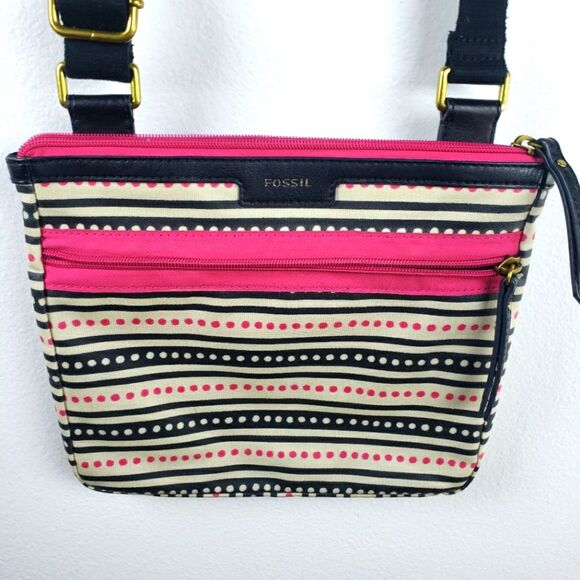 Fossil Handbags - Women's Fossil Boho Pink Black Poka Dot Crossbody Purse